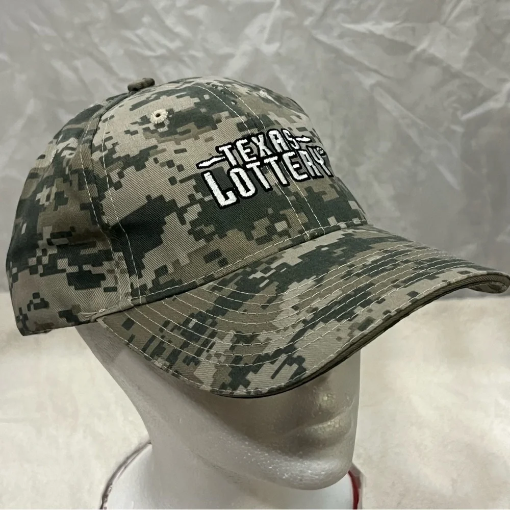 Texas Lottery Adjustable Camouflage Cap in support of Texas Education & Veterans